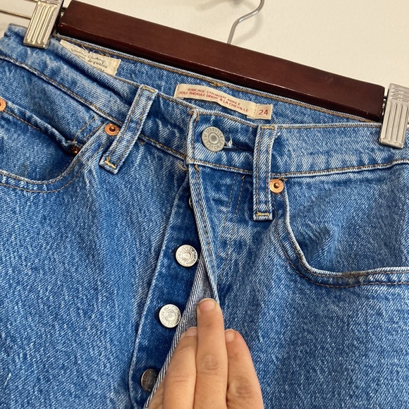 Levi’s Ribcage Straight Ankle Blue Jeans Size 24 Raw Hem Fray Stonewash 90s - Picture 5 of 13